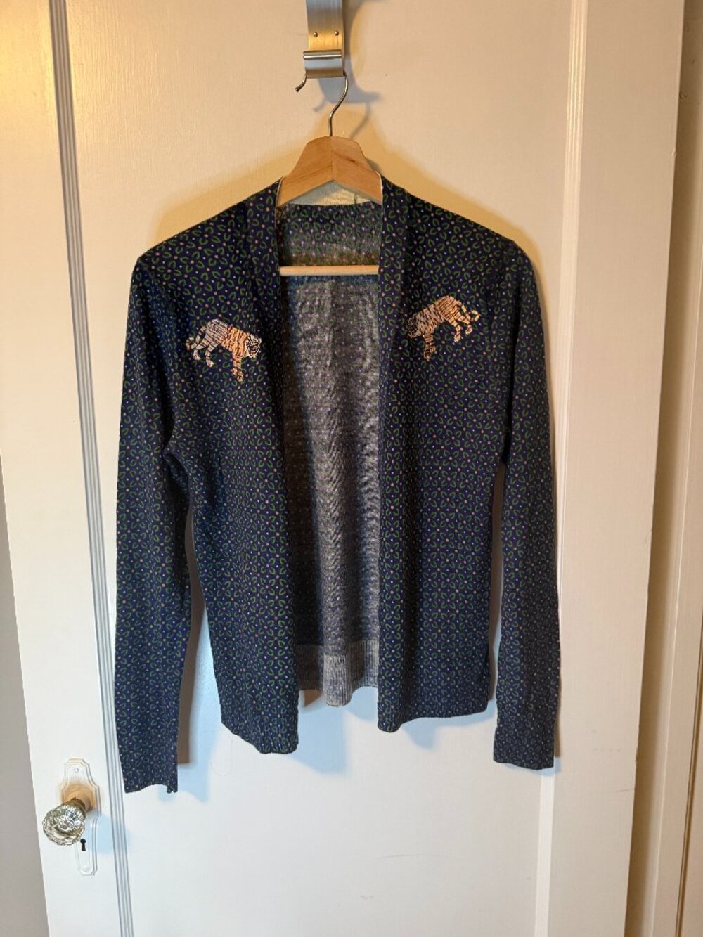 J Crew Mens-y Cardigan with Tiger Patch